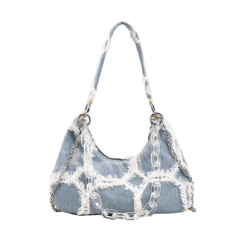 Denim Chain Shoulder Handbag Small Underarm Bag