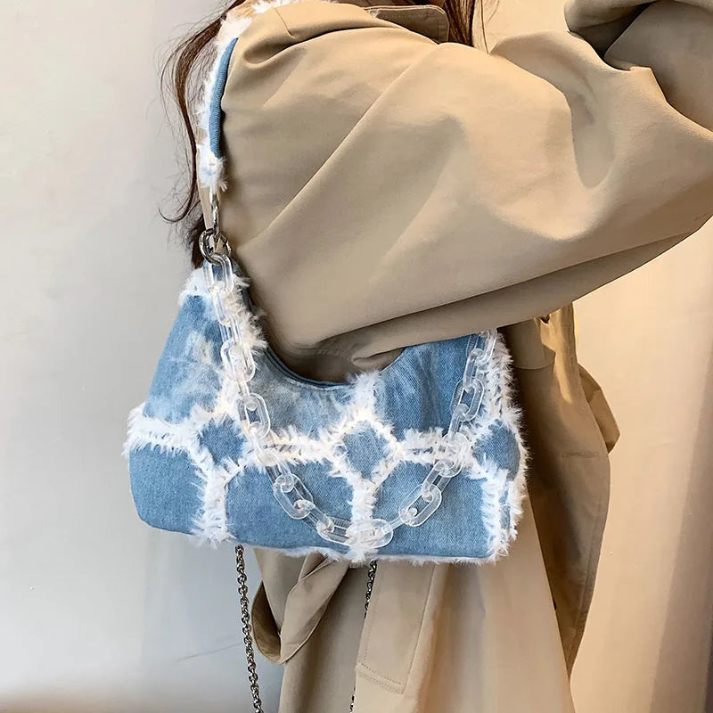 Denim Chain Shoulder Handbag Small Underarm Bag