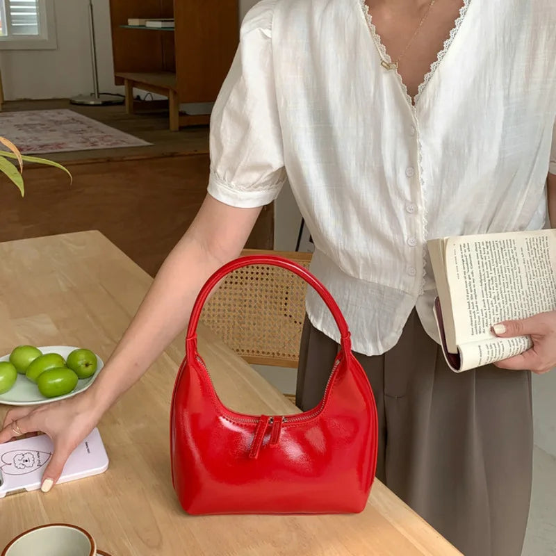 Small Patent Leather Shoulder Bag Underarm Tote