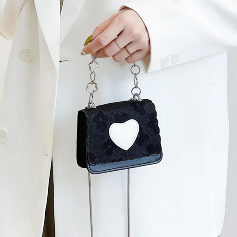 Heart Patchwork Women Shoulder Bag Crossbody Messenger Handbag Chain