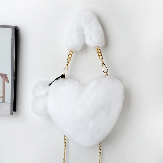 Heart-shaped Women Crossbody Bags Velvet Bag Love Heart Chain Handbags Purse