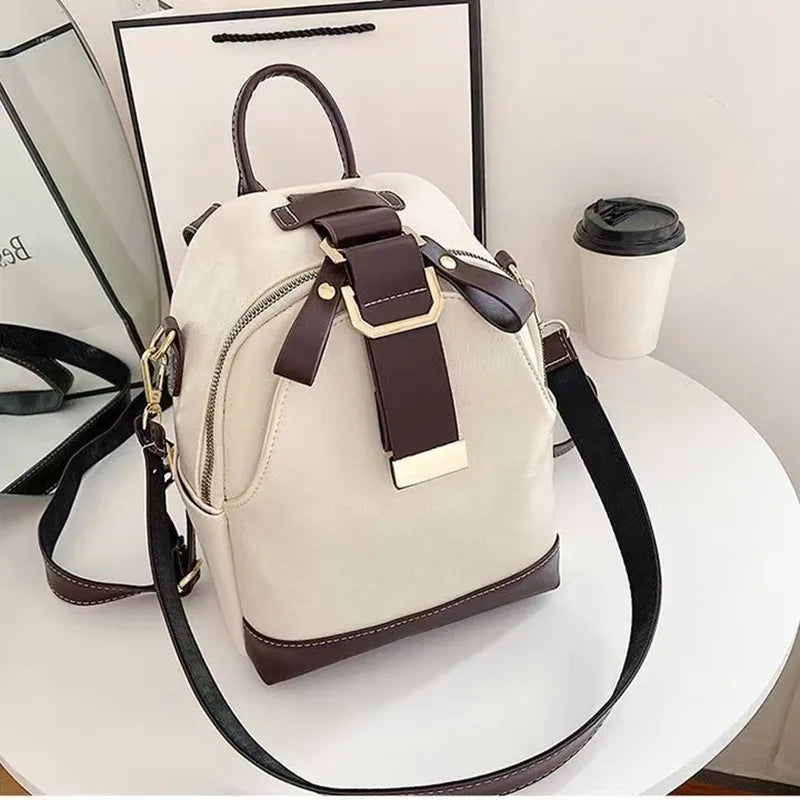 High Women's Leather Backpack Large Capacity Sewing