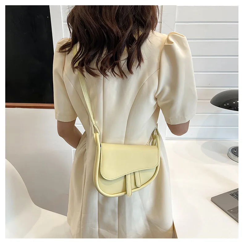 Retro Flap Shoulder Bag, PU Leather Saddle Bag