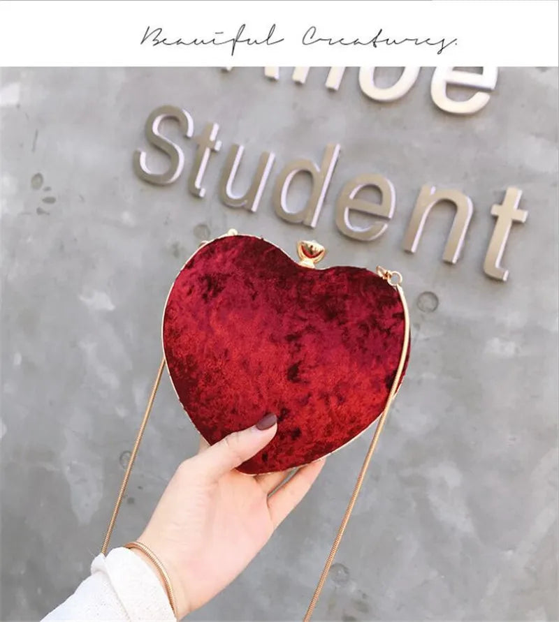 Heart Shaped Red Evening Bags Chain Clutch Purse MN1245