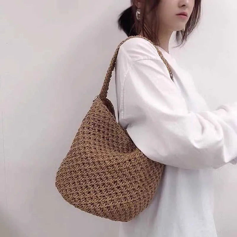 Large-capacity Straw Beach Bucket Bag