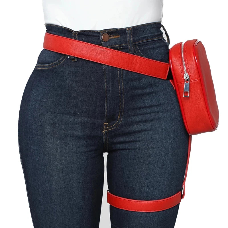 Stylish Women Waist Leg Belt Leather Girl Leggings Bag Fanny Pack