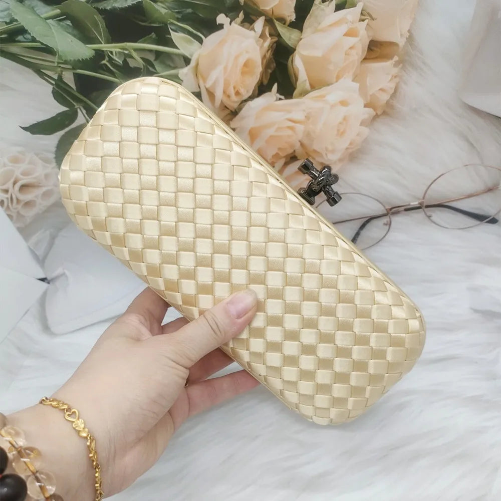 Silk Hand-woven Lock Handbags Chain Shoulder Messenger Crochet Bag