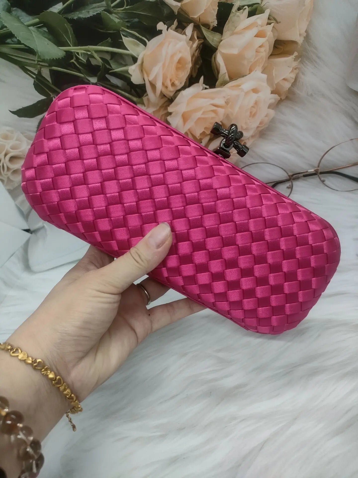 Silk Hand-woven Lock Handbags Chain Shoulder Messenger Crochet Bag