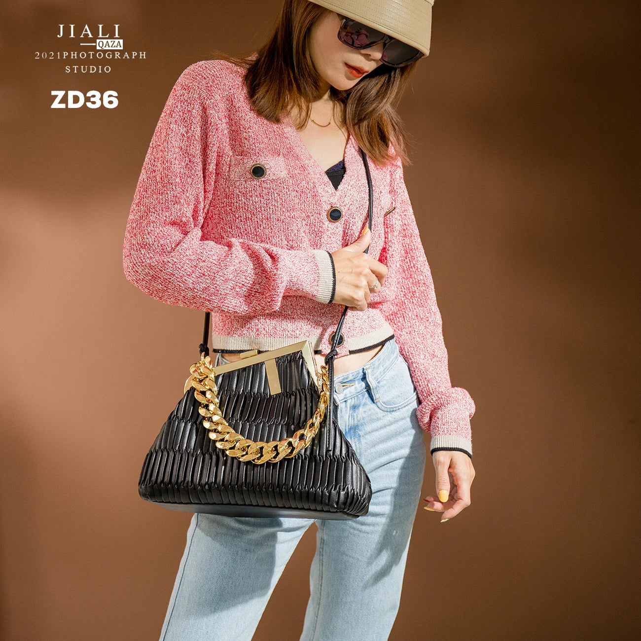 Solid Vintage messenger bag High PU leather Chain handbag