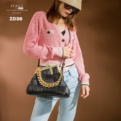 Solid Vintage messenger bag High PU leather Chain handbag