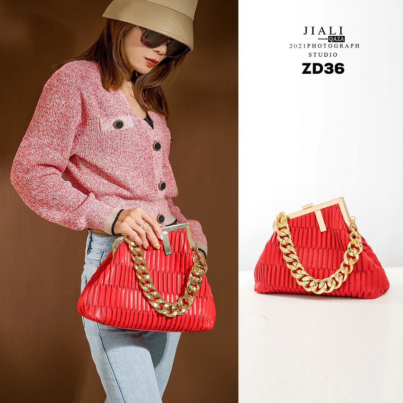 Solid Vintage messenger bag High PU leather Chain handbag