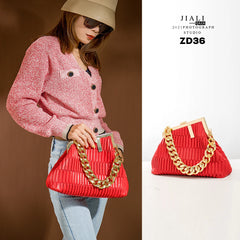 Solid Vintage messenger bag High PU leather Chain handbag