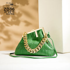 Solid Vintage messenger bag High PU leather Chain handbag