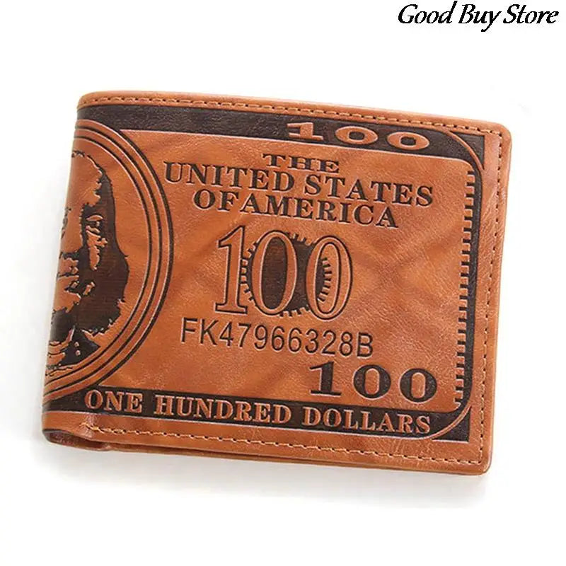 Men's Short Wallet Money Clip Foldable Leather Wallets Brown