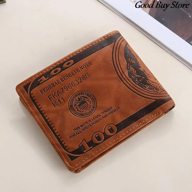Men's Short Wallet Money Clip Foldable Leather Wallets Brown