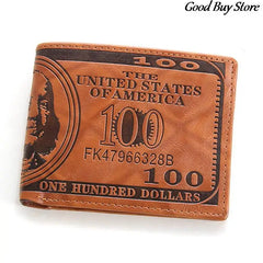 Men's Short Wallet Money Clip Foldable Leather Wallets Brown