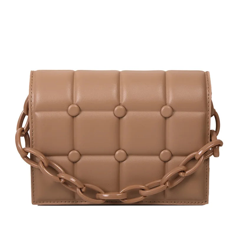 Quilted Plaid Flap Bag Soft PU Leather Shoulder Bag Chain Crossbody Clutch