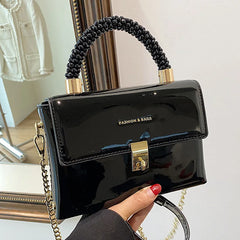 INS Women Chain Crossbody Bags Patent Leather Shoulder Bag Green Messenger Bag