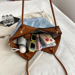 Vintage Women Big Tote Bucket Bag Brown PU Leather Crossbody Bags