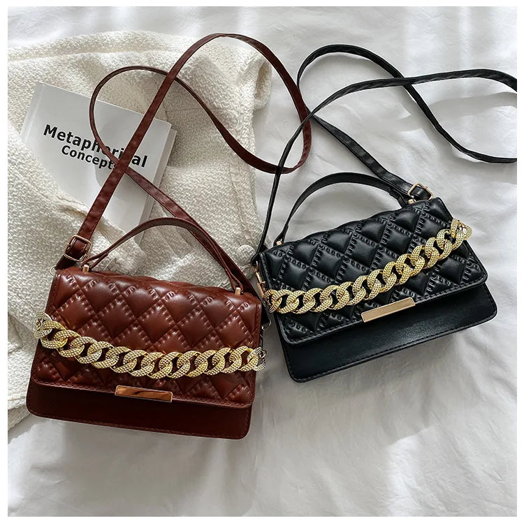 Quilted Plaid Shoulder Bag Chain Square Crossbody Messenger Bag
