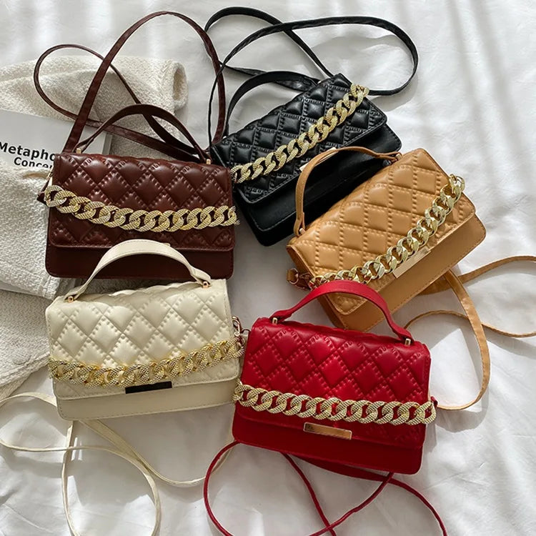 Quilted Plaid Shoulder Bag Chain Square Crossbody Messenger Bag