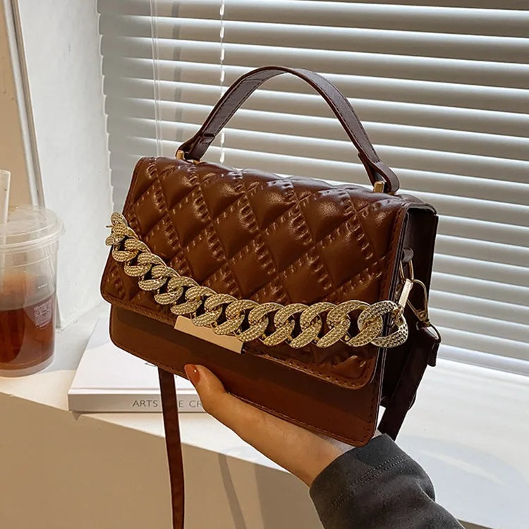 Quilted Plaid Shoulder Bag Chain Square Crossbody Messenger Bag