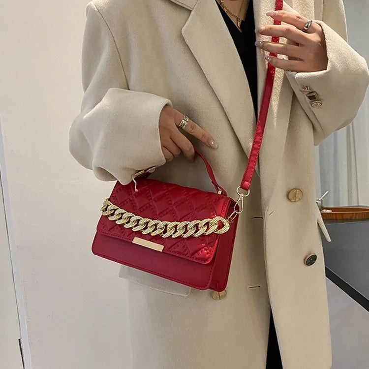 Quilted Plaid Shoulder Bag Chain Square Crossbody Messenger Bag