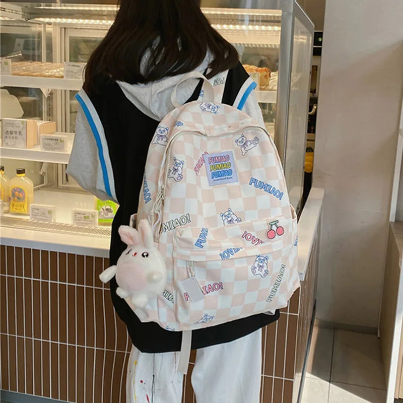 Plaid Women Backpack Harajuku Schoolbag Travel Backpacks