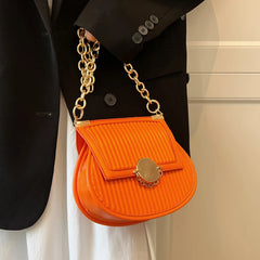 Women Orange Saddle Bag Chain Shoulder Bag Crossbody Bag