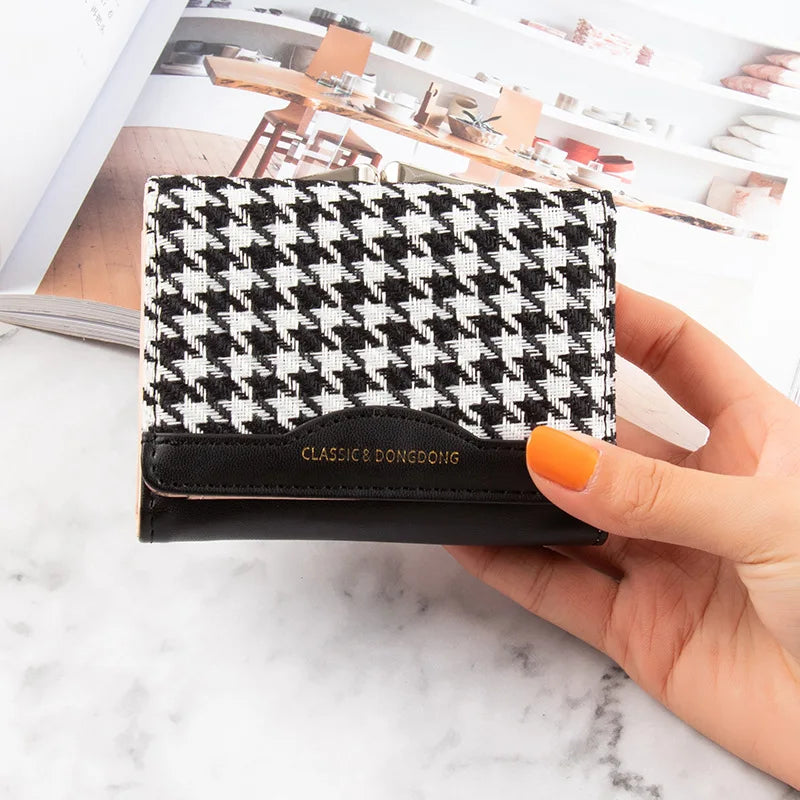 Canvas Plaid Short Purse Women's Change Clip Bag