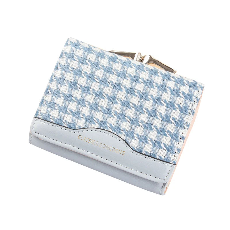 Canvas Plaid Short Purse Women's Change Clip Bag