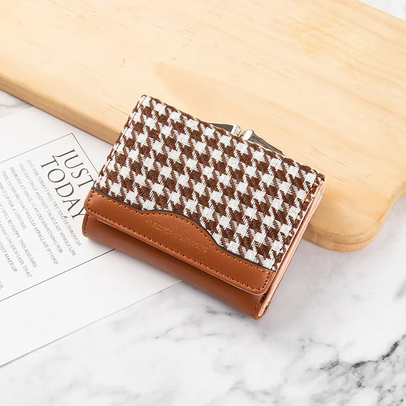 Canvas Plaid Short Purse Women's Change Clip Bag