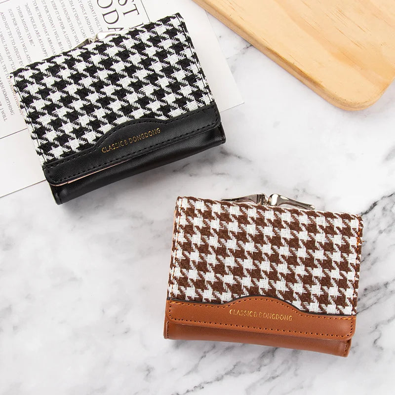Canvas Plaid Short Purse Women's Change Clip Bag