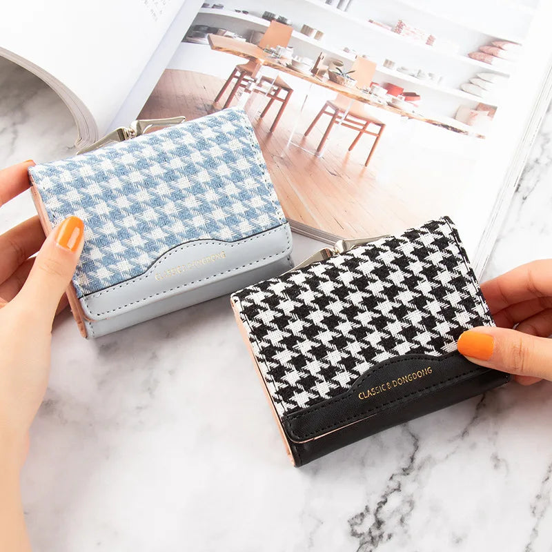 Canvas Plaid Short Purse Women's Change Clip Bag