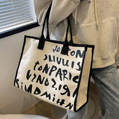 Vintage Print Women Handbag Canvas Shopping Bag Large Capacity