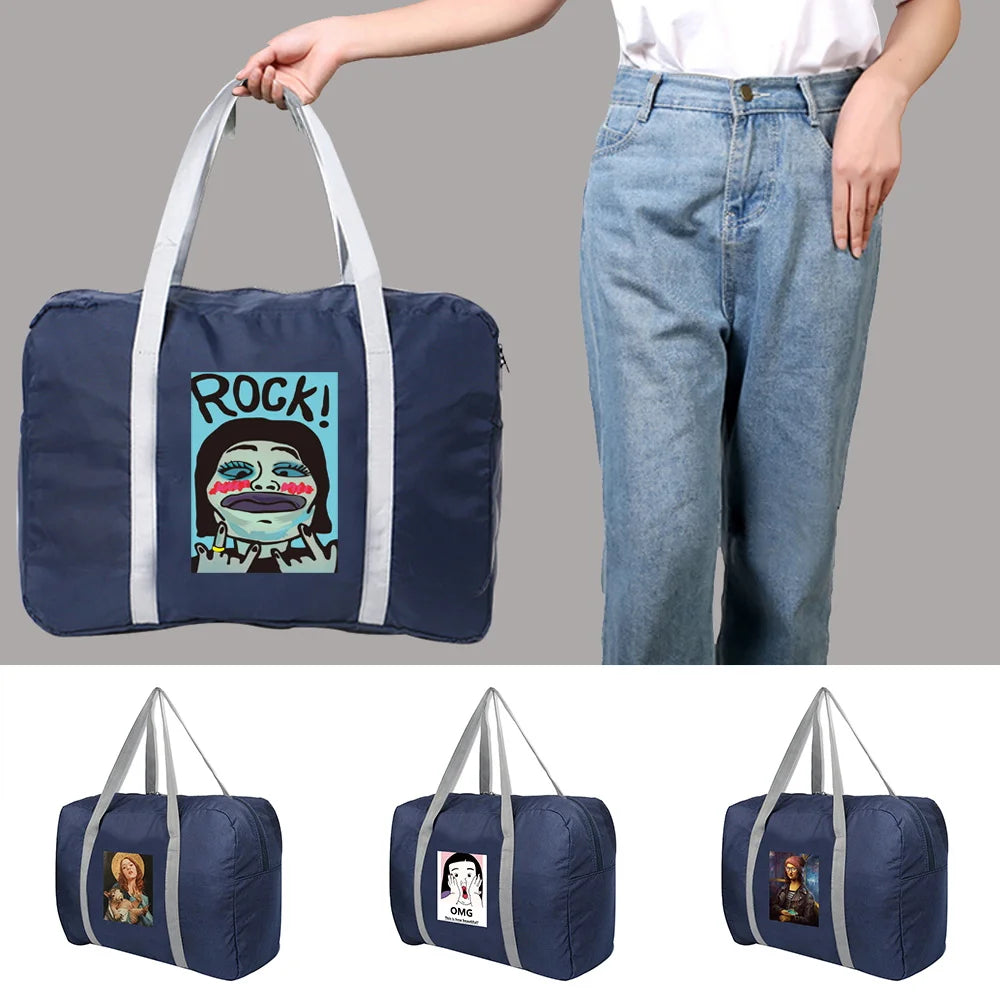 Large Capacity Folding Travel Bags Duffle Bag Funny Printed Travel Storage Bags