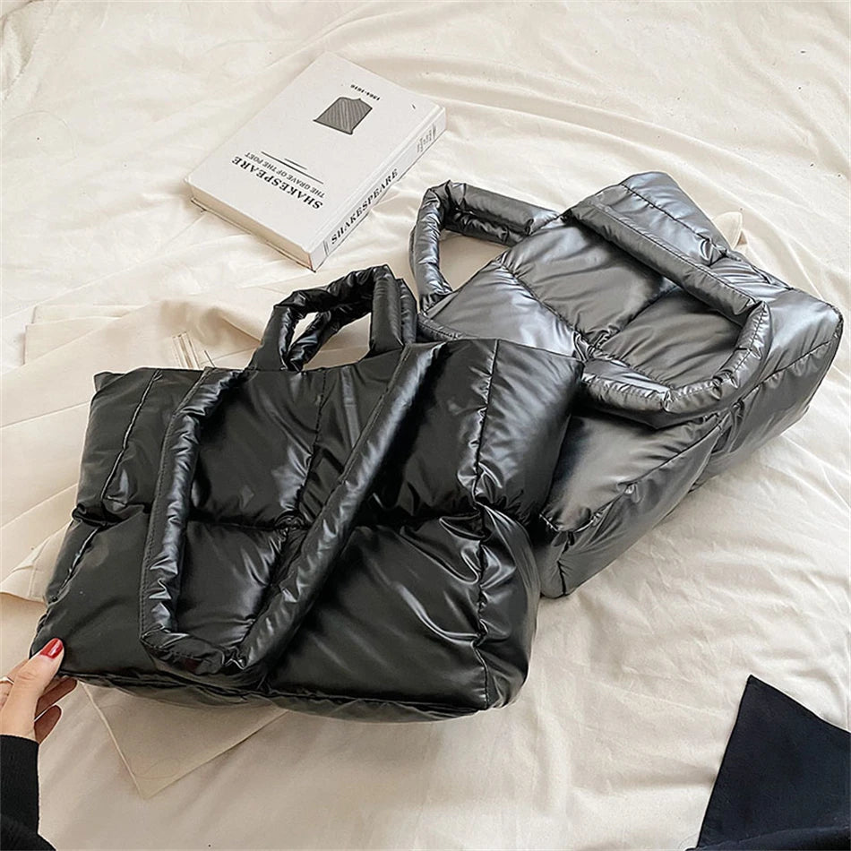 Winter Big Totes Purses Women Shoulder Bags Down Fabric Bag