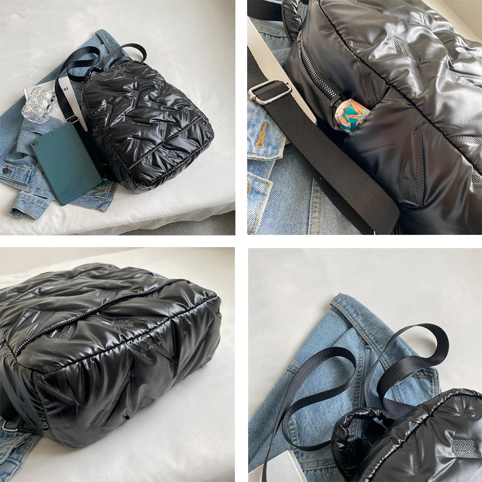 Women's Stripe Down Fabric Backpack Water Proof School Bag