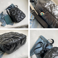 Women's Stripe Down Fabric Backpack Water Proof School Bag