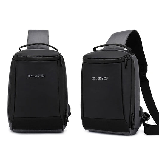 Men's Outdoor Canvas Chest Bag Messenger Bag With USB Charging