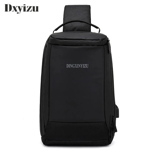 Men's Outdoor Canvas Chest Bag Messenger Bag With USB Charging