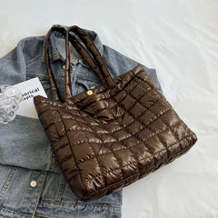 Lattice Pattern Shoulder Space Cotton Handbag Women Large Capacity Puffy Tote