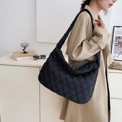 Lattice Winter Handbag Space Pad Cotton Crossbody Bag Female Large Capacity Tote