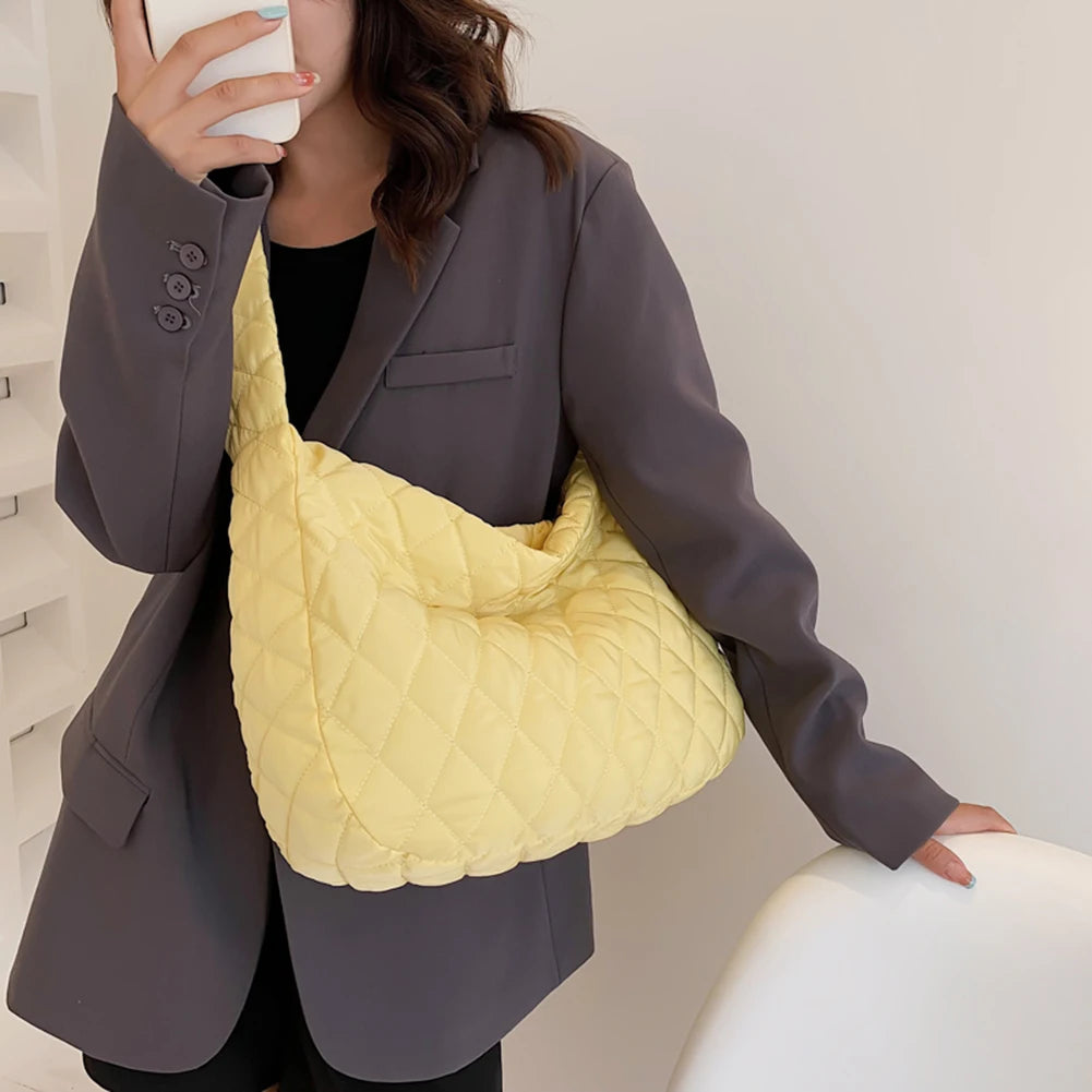 Lattice Winter Handbag Space Pad Cotton Crossbody Bag Female Large Capacity Tote