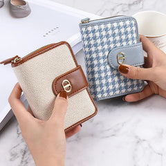 Clasp Plaid Canvas Small Purse Multi-card Capacity Anti-demagnetization