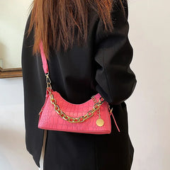 Women Stone Pattern Pu Leather Handbags Crocodile Chain Shoulder Bags