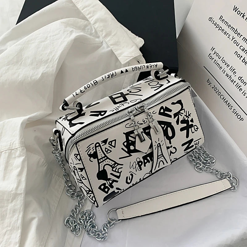 Graffiti Crossbody Bag for Women, Leather Shoulder Handbag Purse