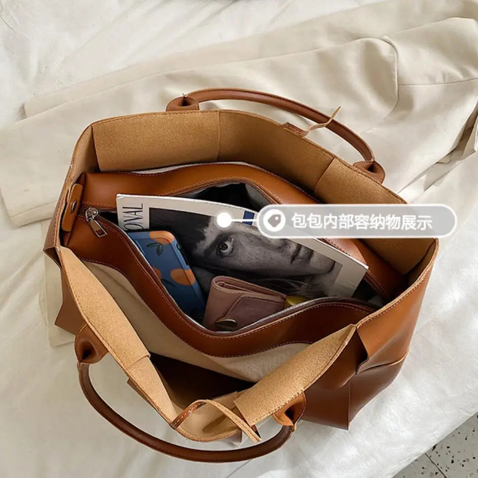 Braided Tote Bag High Women's PU Large Shoulder Bag