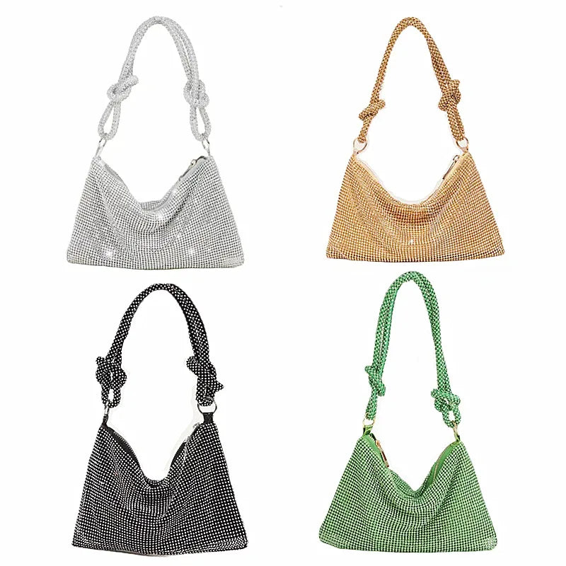 Hobo Shoulder Bag with Shining Rhinestones