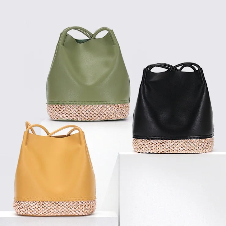 Soft Leather Bucket Bag Small Handheld Lady Handbag